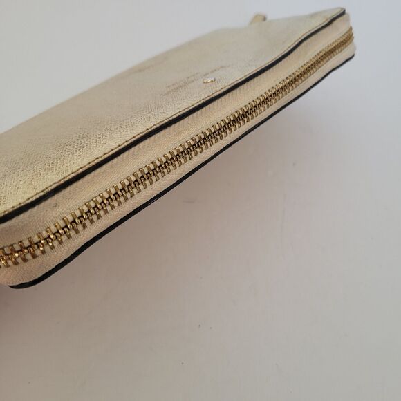 KATE SPADE Zip Around Wallet Gold Glam Metalic Continental Large Logo Fair - Picture 4 of 13